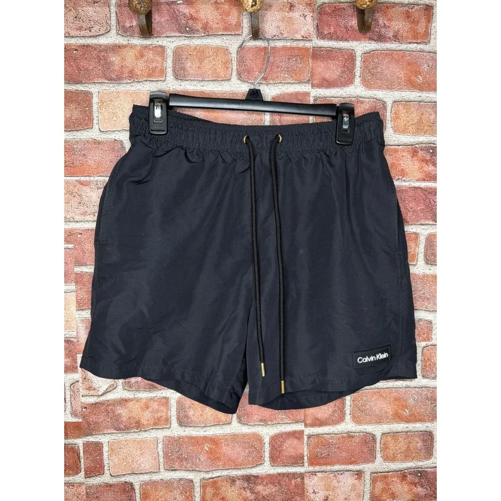 Calvin Klein Mens Black Swim Trunks Mesh Lined‎ Board Shorts Medium Drawstring
